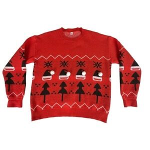 Christmas Sweater Womens 2XL Red Knit Pom Pom Santa Hat Holiday Pullover